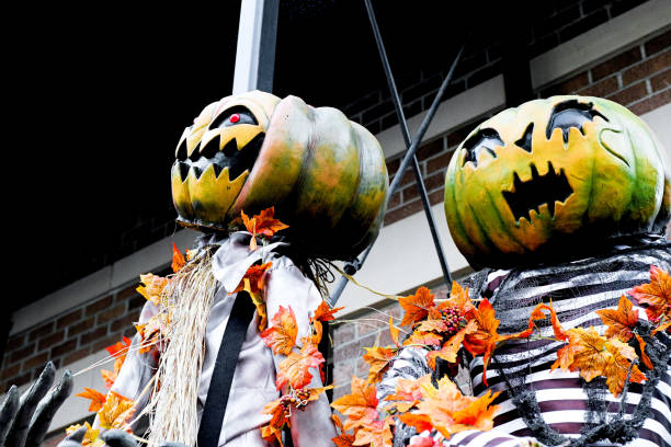 istock Statue of Halloween pumpkins. Scary Jack O' Lantern. 863168262
