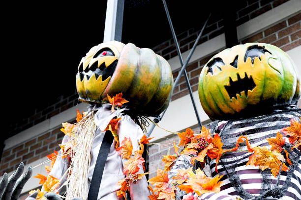 istock Statue of Halloween pumpkins. Scary Jack O' Lantern. 863168270
