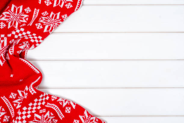 istock Red and white New Year winter blanket 863171752