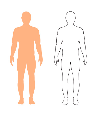 Male silhouette (contour) with a sports figure in full growth, isolated on a white background. Vector illustration.