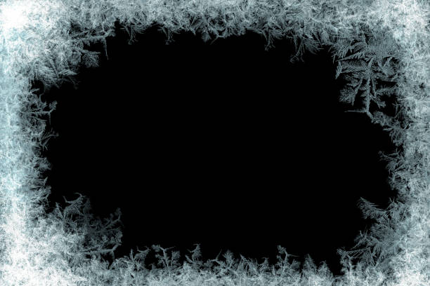 decorative ice crystals frame on black matte background - window snow christmas decoration imagens e fotografias de stock