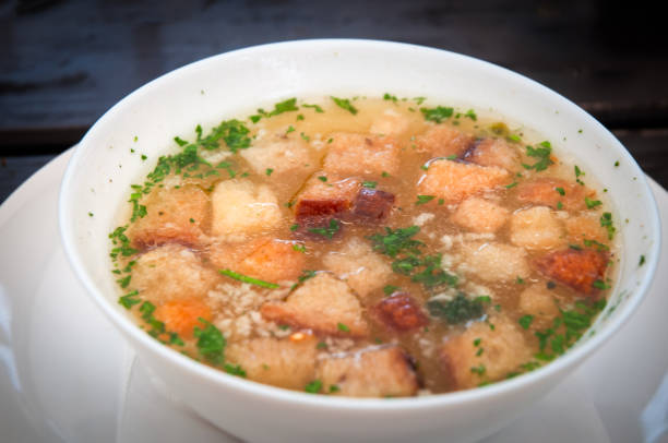 istock Traditional czech soup with croutons . 863197410
