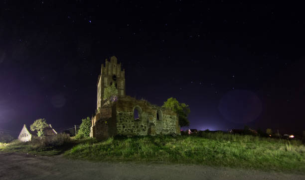 istock medieval church at night under the stars 863234964