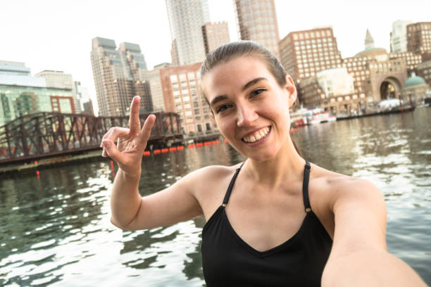 fitness woman take a selfie in boston