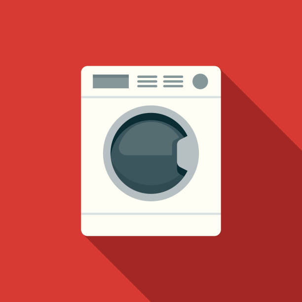 flache design hotel-ikone: wäscherei - waschmaschine stock-grafiken, -clipart, -cartoons und -symbole