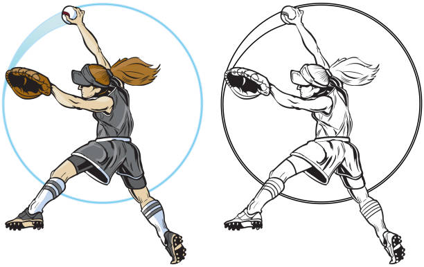 ilustrações de stock, clip art, desenhos animados e ícones de female softball player pitching vector clip art - youth league