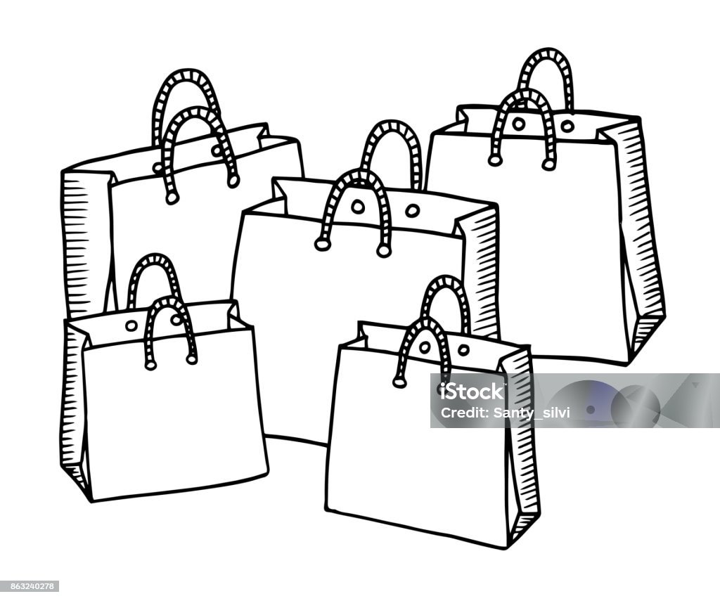 Shopping Bag Cardboard Drawing - Illustration Shopping - Illustration Bag, Shadow, Shopping Bag Shopping Bag Cardboard Drawing - Illustration Shopping - Illustration Doodle stock vector