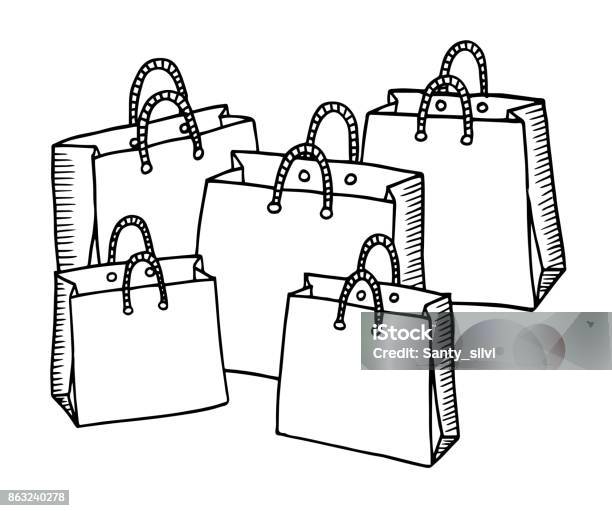Shopping Bag Cardboard Drawing Illustration Shopping Illustration Bag Shadow Shopping Bag Stock Illustration - Download Image Now