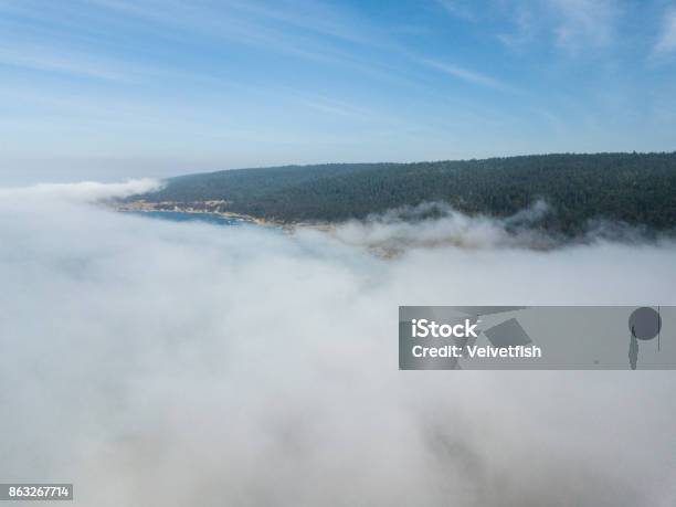 Aerial View Of California Marine Layer Of Fog Stock Photo - Download Image Now - Adventure, Aerial View, Beach