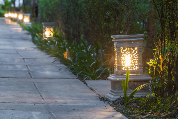 istock ceramic ware lamp street in the garden walkway at twilight 863273300