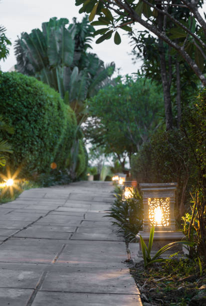 istock ceramic ware lamp street in the garden walkway at twilight 863273392