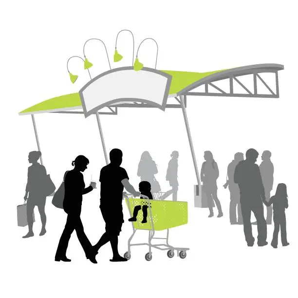 Vector illustration of Outdoor Marketplace Family Shopping