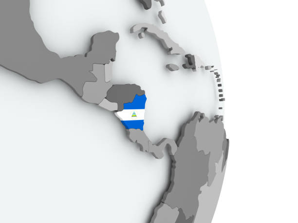 Nicaragua on political globe with embedded flag. 3D illustration. 3D model of planet created and rendered in Cheetah3D software, 29 Sep 2017.