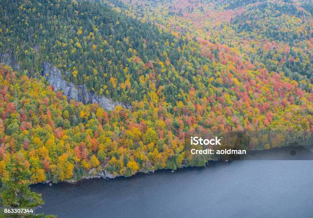 Cliff Over Lower Ausable Lake In Adirondacks Stock Photo - Download Image Now - Apostasy, AuSable River, Autumn