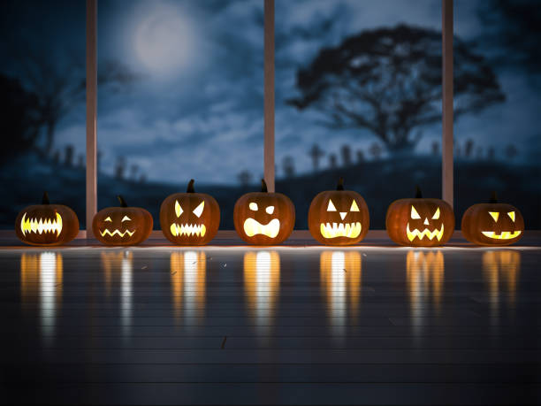 istock 3d rendering image of pumpkin head in the dark room 863314848