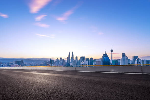 istock empty asphalt road with cityscape of modern city 863318152