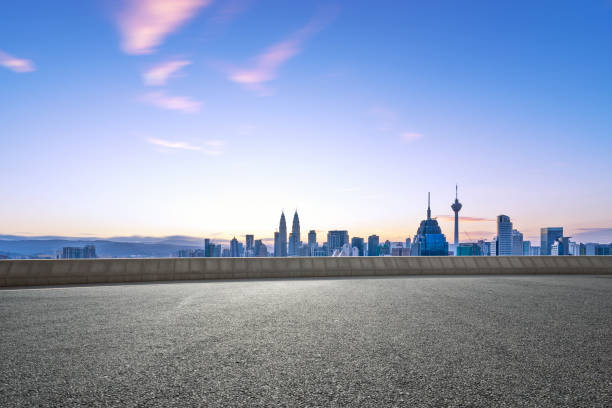 istock empty asphalt road with cityscape of modern city 863320740