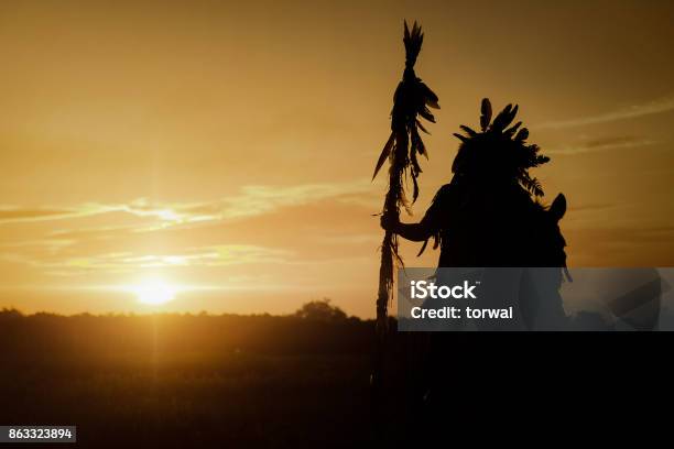 The Indians Are Riding A Horse And Spear Ready To Use In Light Of The Silhouette Stock Photo - Download Image Now