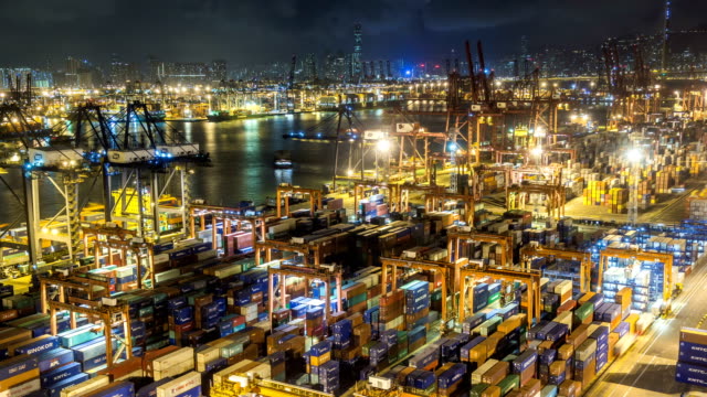 Time lapse of Hong Kong Container Terminal at Night - Hong Kong Kwai Tsing Container Terminals is one of the busiest ports in the world.