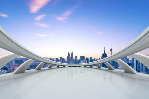 istock empty marble floor with cityscape of modern city 863339710