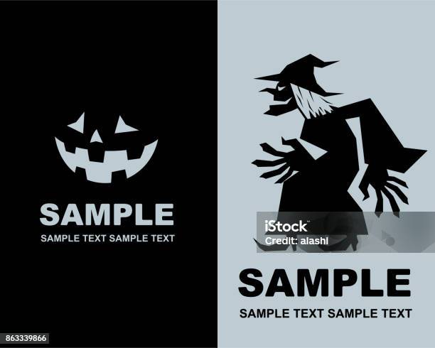 Spooky Fun Halloween Party Invitation Evil Witch With Jack O Lantern Silhouette Stock Illustration - Download Image Now