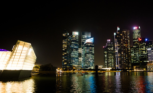 Singapore skyline at night in Singapore.