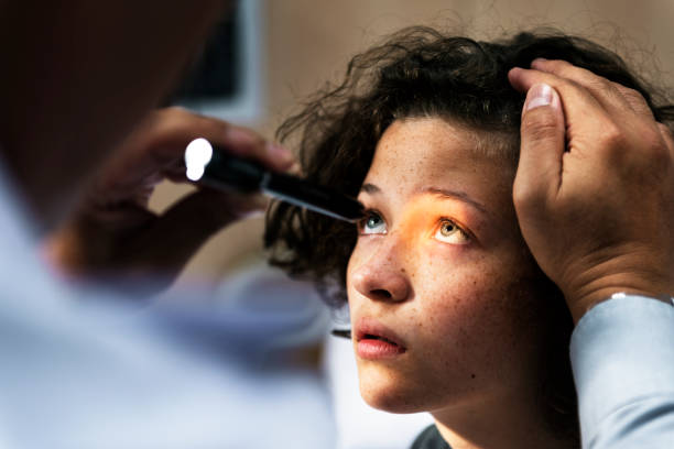 Young Caucasian girl getting an eye examination