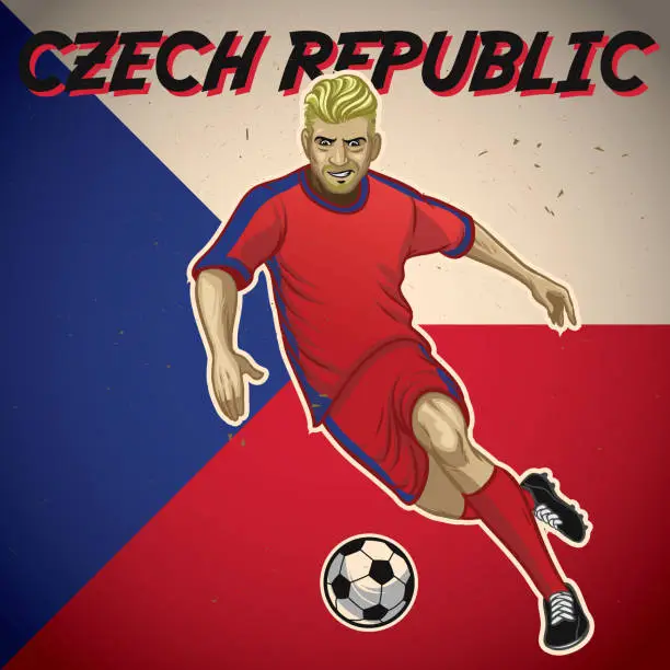 Vector illustration of Czech Republic soccer player with flag background