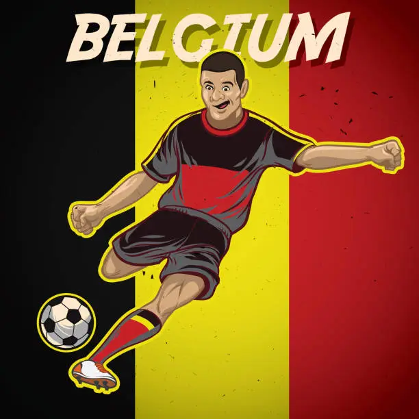 Vector illustration of Belgium soccer player with flag background