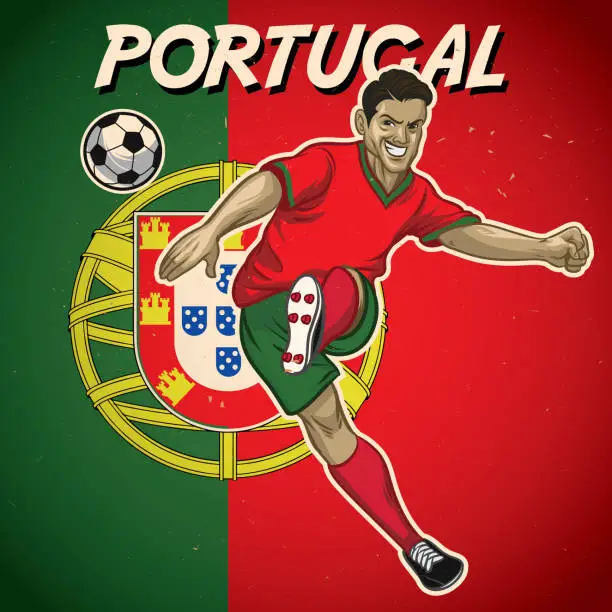 Vector illustration of Portugal soccer player with flag background