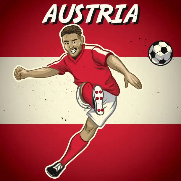 Vector illustration of Austria soccer player with flag background