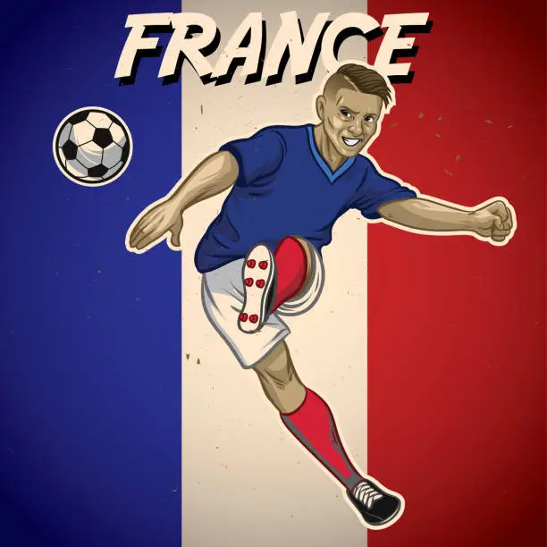 Vector illustration of France soccer player with flag background