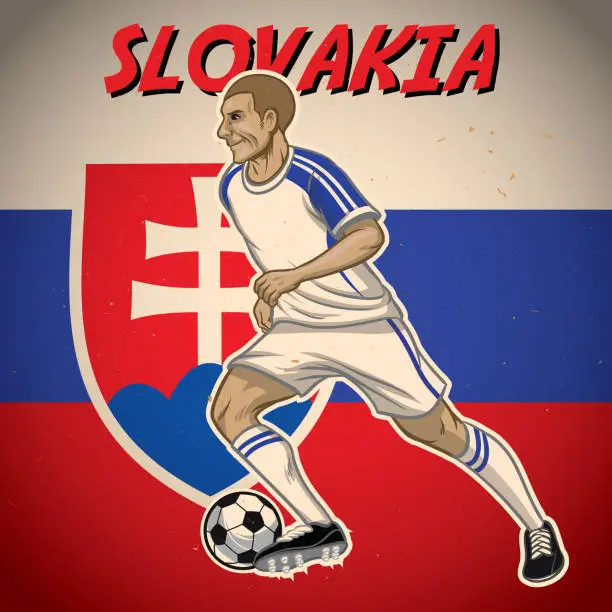Vector illustration of Slovakia soccer player with flag background