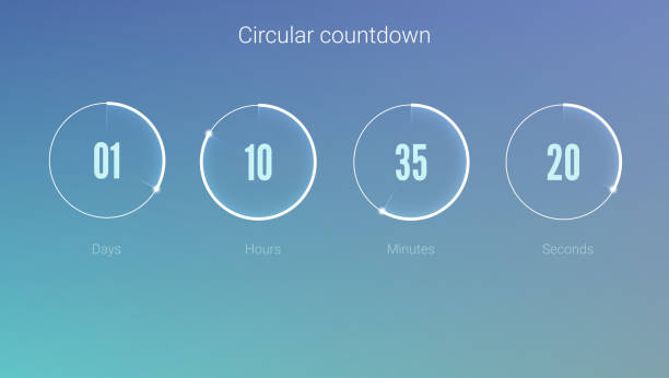 Part of the User interface, circular clock. Clock application, UI elements. Design of countdown timer for coming soon or under construction action. Template of count days, hours, minutes and seconds Part of the User interface, circular clock. Clock application, UI elements. Design of countdown timer for coming soon or under construction action. Template of count days, hours, minutes and seconds clock designs stock illustrations