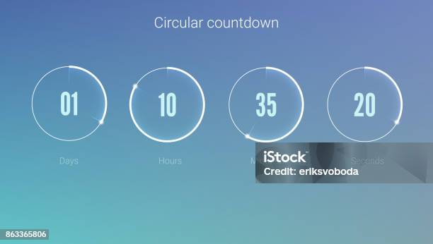 Part Of The User Interface Circular Clock Clock Application Ui Elements Design Of Countdown Timer For Coming Soon Or Under Construction Action Template Of Count Days Hours Minutes And Seconds Stock Illustration - Download Image Now