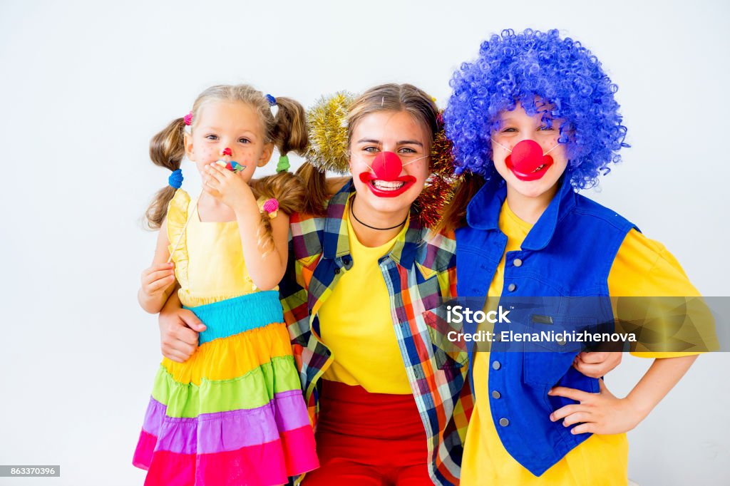 A portrait of a clown A portrait of a clown in a kid party Boys Stock Photo