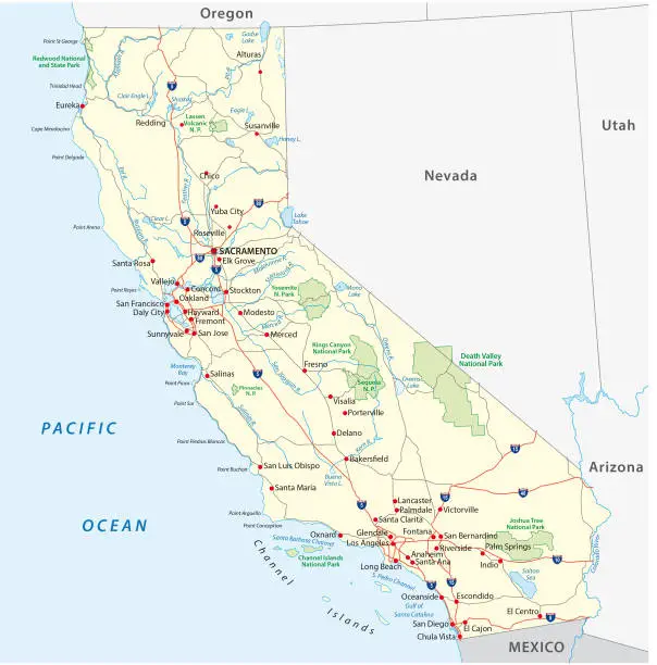 Vector illustration of california road map, United States
