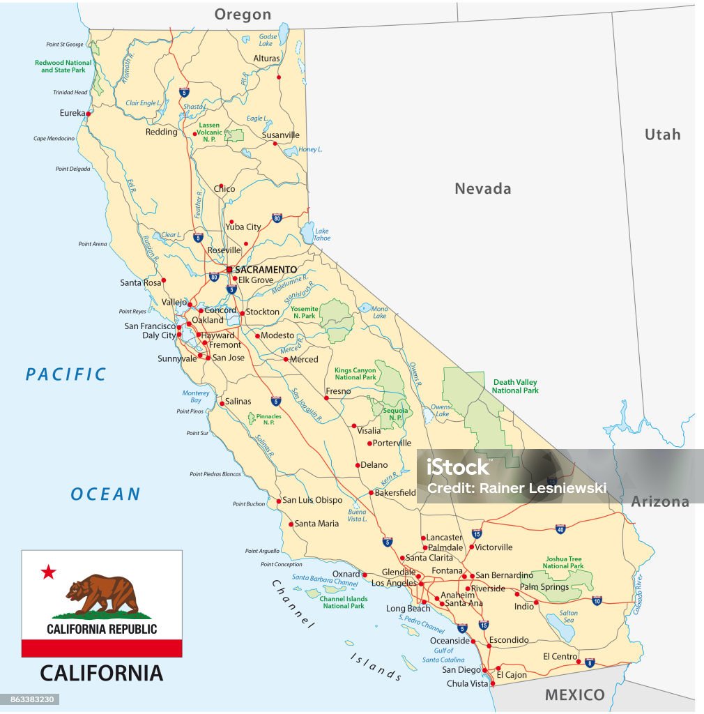 california road map, United States california road vector map, United States Map stock vector