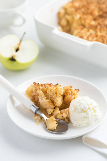 istock apple crumble pie and vanilla ice cream 863383380