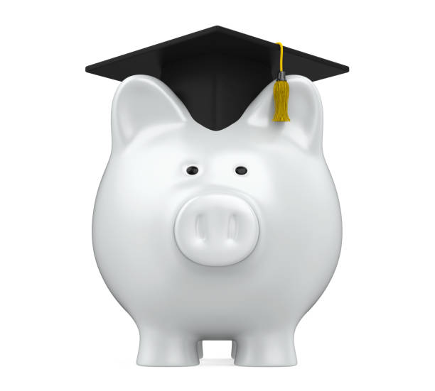 istock Piggy Bank with Graduation Cap Isolated 863392278