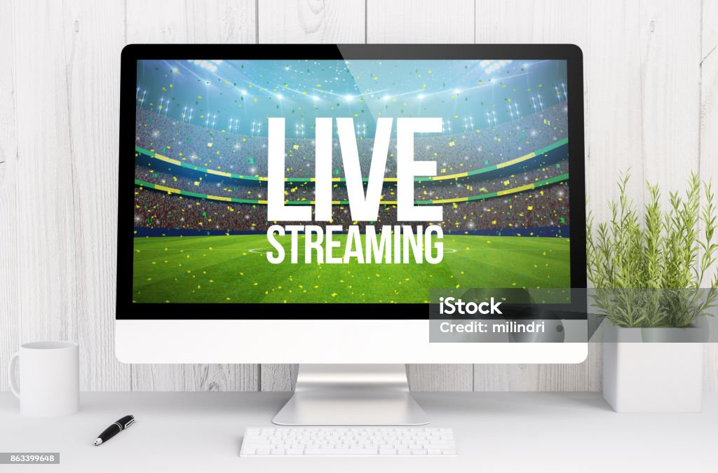 Computer Image Live White Workspace With Computer Live Streaming Stock Photo - Download ...