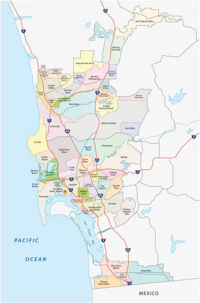 Vector illustration of San diego administrative map