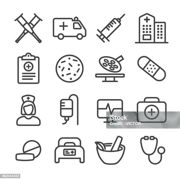 Medical Icon Line Series Stock Illustration - Download Image Now - Hospital, IV Drip, Adhesive Bandage