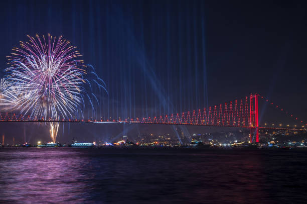 istock Fireworks over Istanbul Bosphorus during Turkish Republic Day celebrations. 15th July Martyrs Bridge (15 Temmuz Sehitler Koprusu). Istanbul, Turkey. 863450168