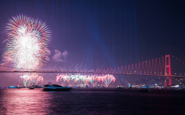 istock Fireworks over Istanbul Bosphorus during Turkish Republic Day celebrations. 15th July Martyrs Bridge (15 Temmuz Sehitler Koprusu). Istanbul, Turkey. 863450192
