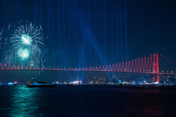 istock Fireworks over Istanbul Bosphorus during Turkish Republic Day celebrations. 15th July Martyrs Bridge (15 Temmuz Sehitler Koprusu). Istanbul, Turkey. 863450200