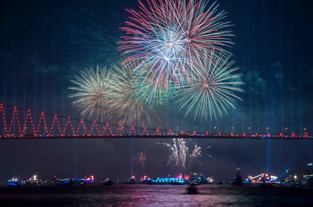 istock Fireworks over Istanbul Bosphorus during Turkish Republic Day celebrations. 15th July Martyrs Bridge (15 Temmuz Sehitler Koprusu). Istanbul, Turkey. 863450210
