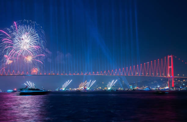 istock Fireworks over Istanbul Bosphorus during Turkish Republic Day celebrations. 15th July Martyrs Bridge (15 Temmuz Sehitler Koprusu). Istanbul, Turkey. 863450214