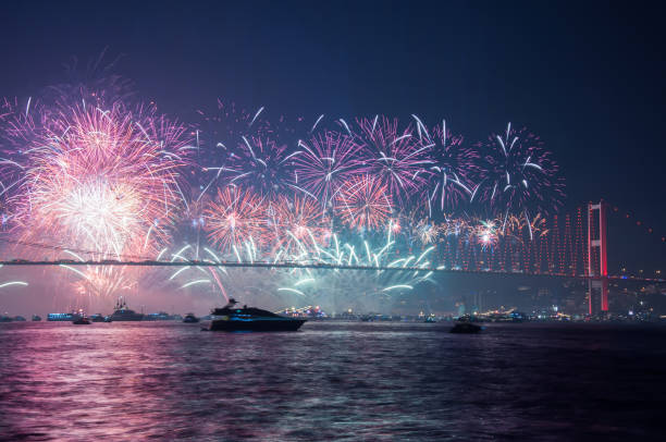 istock Fireworks over Istanbul Bosphorus during Turkish Republic Day celebrations. 15th July Martyrs Bridge (15 Temmuz Sehitler Koprusu). Istanbul, Turkey. 863450234