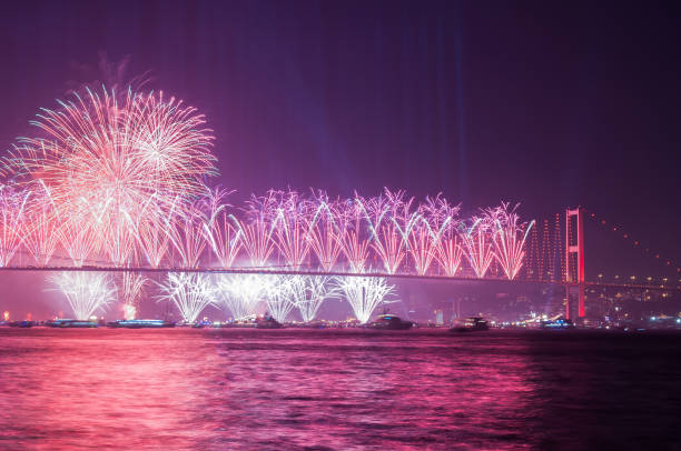istock Fireworks over Istanbul Bosphorus during Turkish Republic Day celebrations. 15th July Martyrs Bridge (15 Temmuz Sehitler Koprusu). Istanbul, Turkey. 863450260